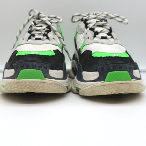 BALENCIAGA TRIPLE S SNEAKERS WHITE/BLACK/NEON GREEN SIZE 37 - Picture 5 of 12